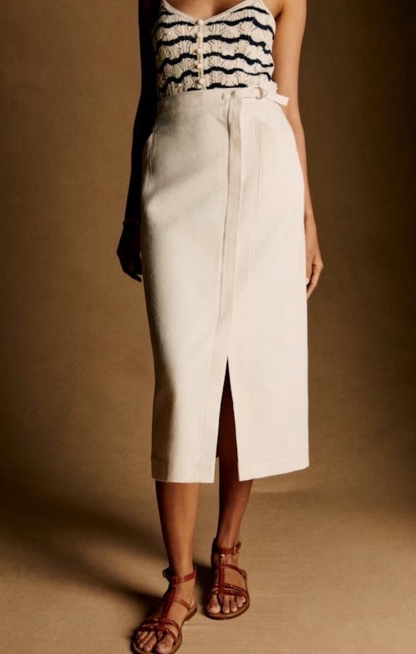 Sézane Dinora Textured Midi Skirt Ecru Linen Silk Blend Women’s US 6 FR 38